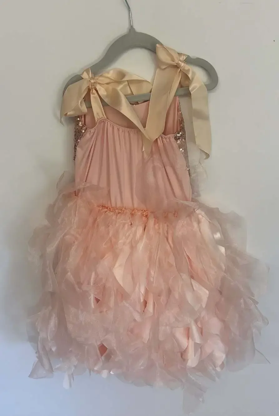 Girls Rose Gold Sequin and Blush Tulle Ruffle Tutu Dress